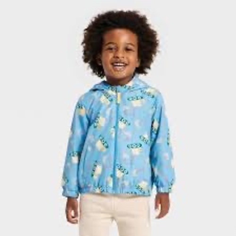 Cat & Jack Toddler Boys Blue Construction Vehicle Windbreaker Jacket 2T NWT